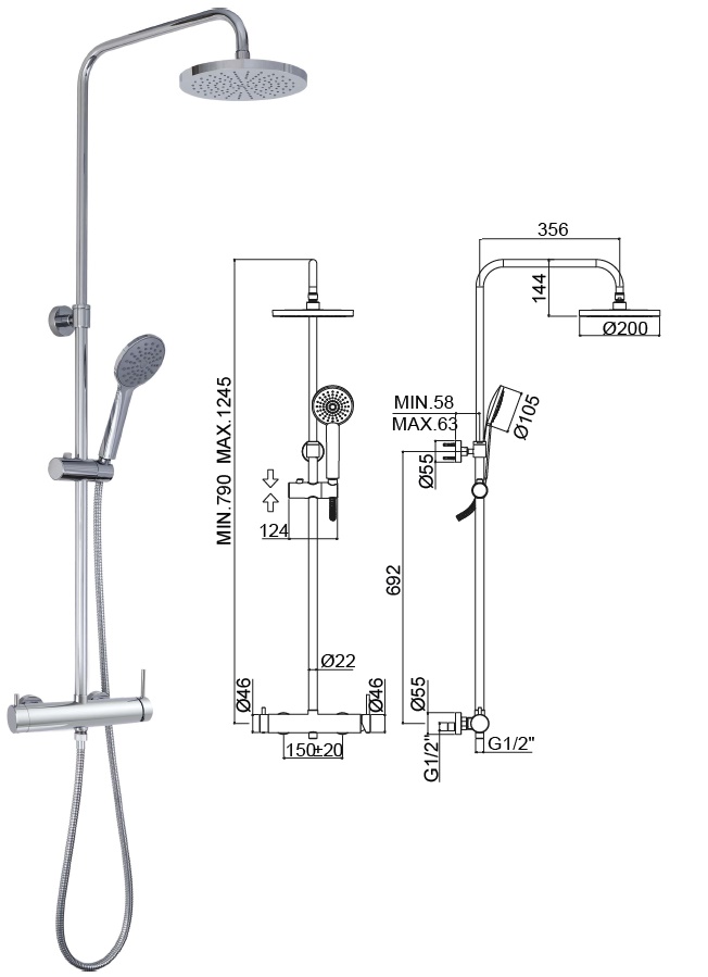 SPRCH.SET MIKRO batéria s prepínačom - Sprcha | Paffoni